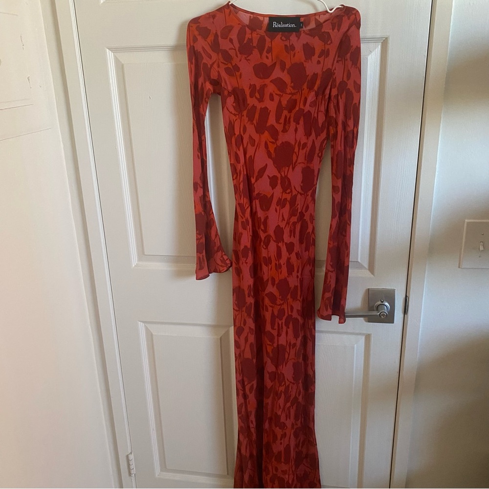 Realisation Par Gia Havana Red Floral Bell Sleeve Maxi Dress